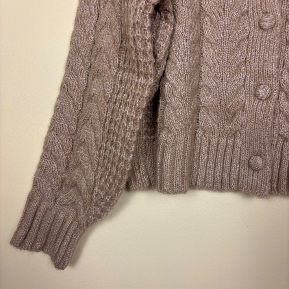 VICI Harper Cable Knit Cardigan In Taupe Tan Women Size Large Crewneck Warm Cozy - Picture 7 of 10